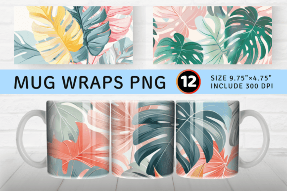 Download Pastel Jungle Tropical Leaf Mug Wrap Sub - Leaf mug wrap Collection