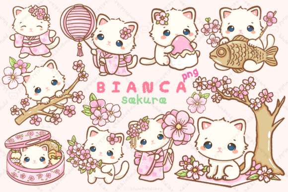 Download Kawaii White Cat Sakura Festival Clipart - Festival Collection