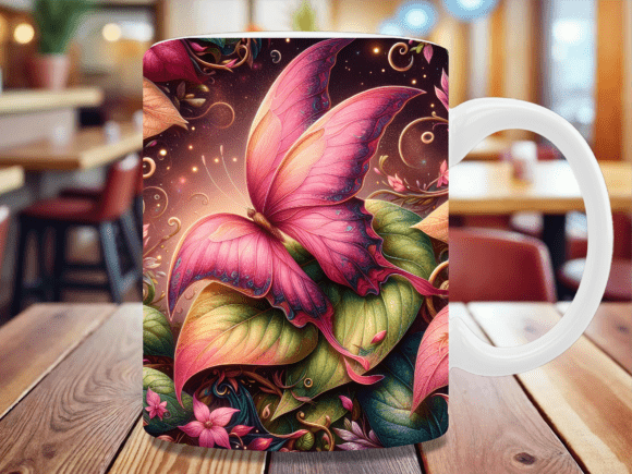 Download Pink Butterfly Golden Leaf Mug Wrap - Leaf mug wrap Collection