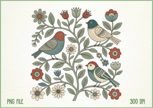 Download Vintage Boho Flower Birds Design - Birds Collection